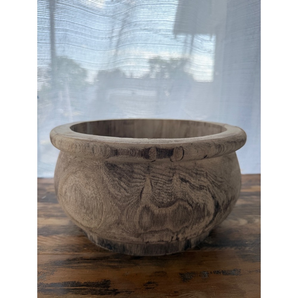 Rustic Wood Bowl Centerpiece Decor‎ Farmhouse Style Round Wooden Planter